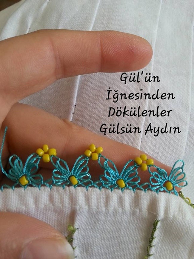 Sarı Boncuklu Tülbent Oyası 